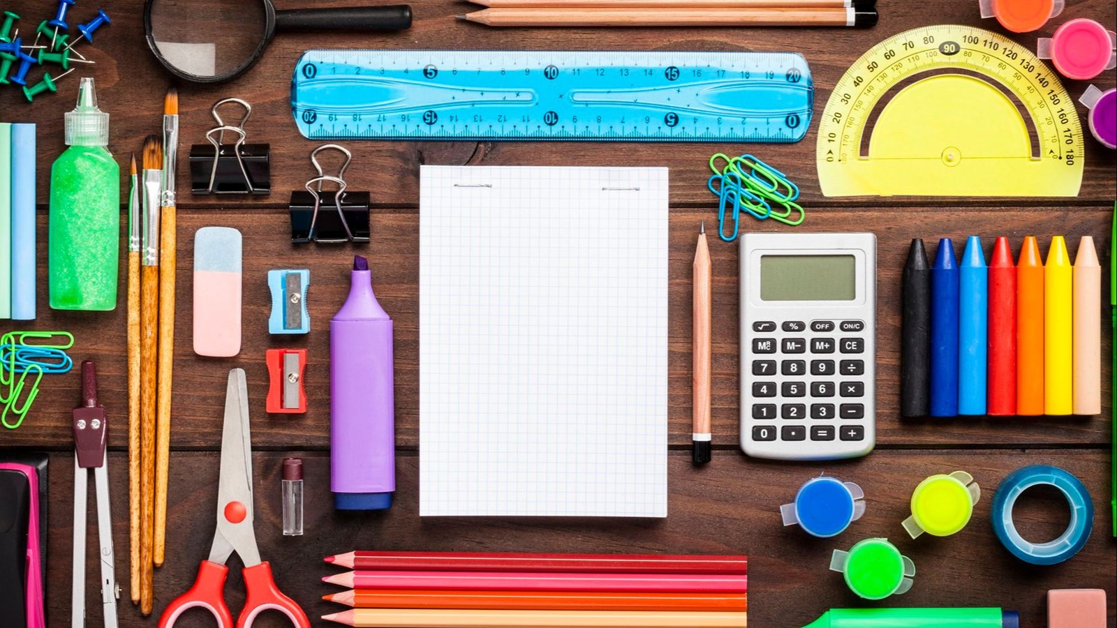 various colorful school supplies